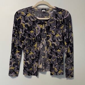 J. Crew 100% merino wool grey and Yellow Floral Cardigan